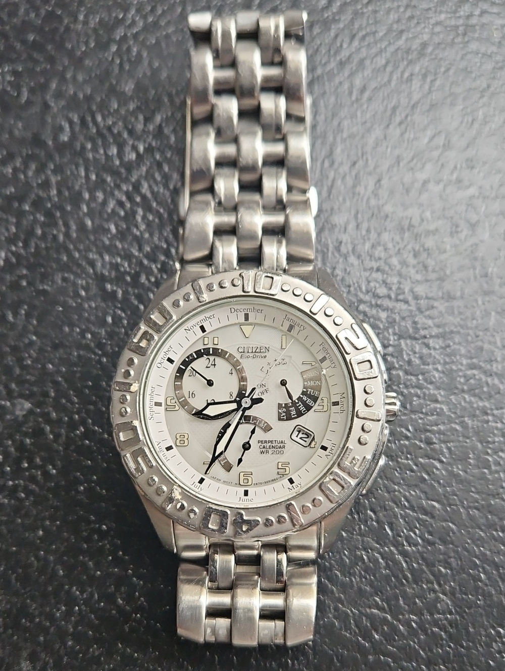 Citizen Silver Stainless Steel Chronograph Watch with White Dial